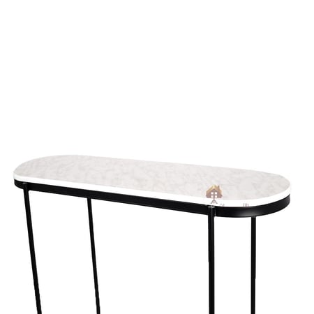 طاولة مدخل كونسول دورين سطح خشب لون أبيض وقواعد حديد لون أسود