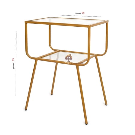 طاولة جانبية دورين قواعد حديد لون ذهبي وسطح زجاج شفاف