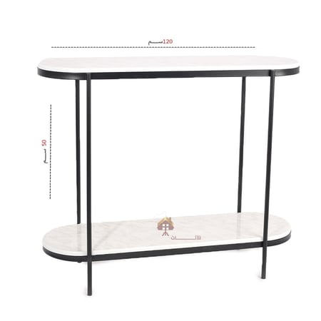 طاولة مدخل كونسول دورين سطح خشب لون أبيض وقواعد حديد لون أسود