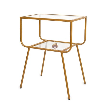 طاولة جانبية دورين قواعد حديد لون ذهبي وسطح زجاج شفاف