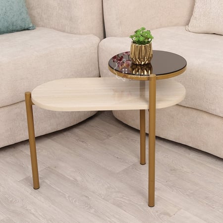 طاولة خدمة قاعدة حديد لون ذهبي وسطح شبيه الرخام و زجاج مراية