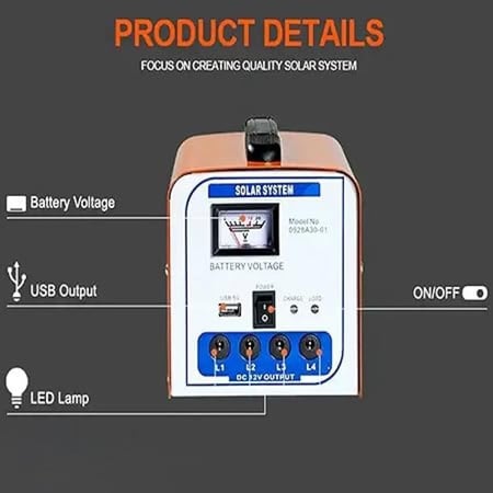 منظومه طاقه شمسه 4 لمبات مع بطاريه قويه مزوده مدخل شاحن جوال والواح شمسيه درجه اولا