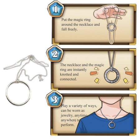 مجموعة سحرية من 25 قطعة من حلقات الساحر مع سلسلة، خدعة ارتجالية في الشارع، ربط وفك عقدة القلادة، مسرحية، قراءة أفكار، خدعة بصرية عن قرب، دائرة 4.5