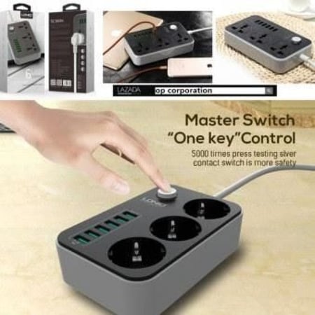 توصيلة كهرباء LDNIO بثلاث مآخذ و 6 USB