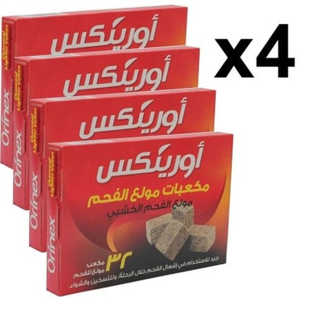 4 علب من اورينكس مولع فحم خشبي مكعبات (32 حبة في العلبة)