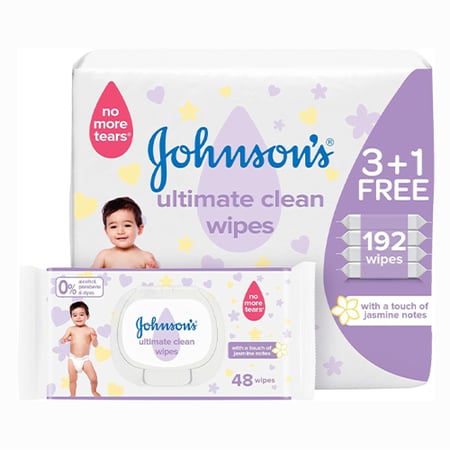 جونسون مناديل أطفال النظافة المثالية عرض (3+1) 192 منديل