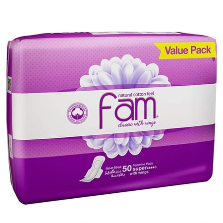 فام فوط صحية كلاسيك , كبير بالأجنحة - 50 قطعة