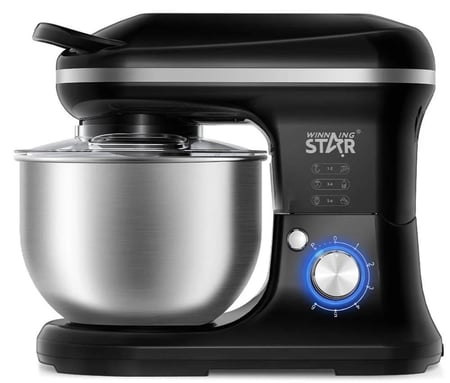 ويننج ستار عجانة كهربائية , سعة 5 لتر ,  6 سرعات مع النبض , متعددة الاستخدامات , مع ملحقات ,  1200 واط , اسود فضي , م/ ST-5306