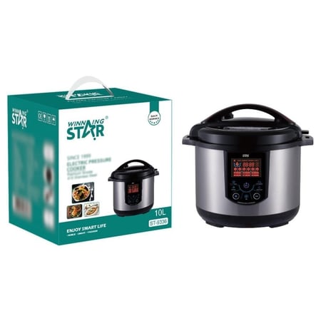 ويننج ستار , قدر ضغط , سعة 10 لتر , ديجيتال , 14 وظيفة , ملحقات ملعقة و كوب قياس , من الاستانلس ستيل , 1350 واط , اسود فضي , م/ ST-9336