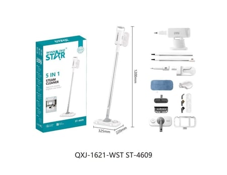 ويننج ستار , مكنسة عمودية 5*1 , سعة 400 مل , لتنظيف السجاد و الأرضيات و الخزائن ,  13 ملحق خارجي , 1500 واط , ابيض , م/ ST-4609