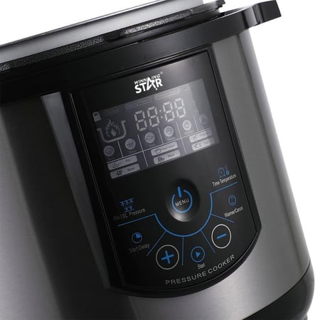 ويننج ستار , قدر ضغط , سعة 10 لتر , ديجيتال , 14 وظيفة , ملحقات ملعقة و كوب قياس , من الاستانلس ستيل , 1350 واط , اسود فضي , م/ ST-9336
