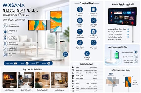 شاشة متنقلة ذكية 21.5 بوصة مع ستاند مدمج تعمل باللمس عالية الوضوح من ويكسانا