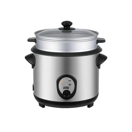 ويننج ستار قدر طهى الارز , سعة 5 لتر , طهى بالبخار , صينية بخار قابلة للإزالة , غير قابل للصق , 900 واط , فضي , م/ ST-9352