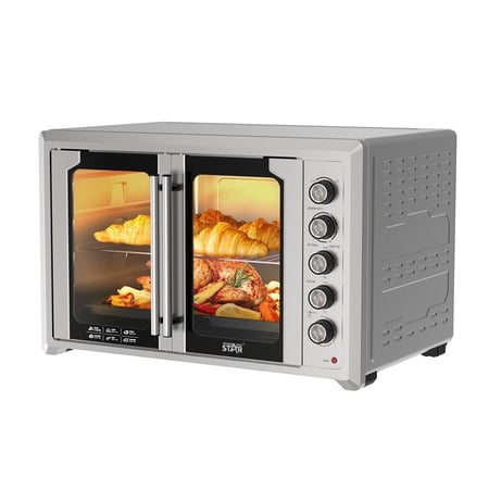 ويننج ستار ، فرن كهربائي , سعة 120 لتر , باب فرنسي زجاجي , صينية خبز , صينية بيتزا , شواية دوارة , إضاءة داخلية , 2800 واط , فضي , م/ ST-9853