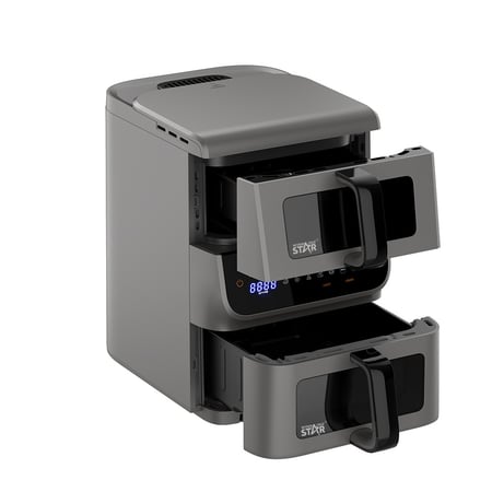 ويننج ستار , قلاية هوائية 2*1 , سعة 6.5 لتر  + 3.5 لتر , ديجيتال , سلة طعام مقاومة للالتصاق , قواعد مانعة للانزلاق , 2500 واط , فضي , م/ ST-9693