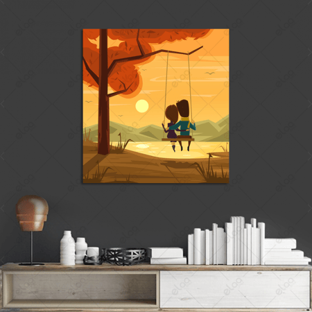 (MDF) لوحة فنية زوجان يجلسان عند غروب الشمس