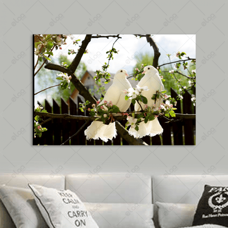 (MDF) لوحة فنية زوج من الطيور الحمام على الشجرة