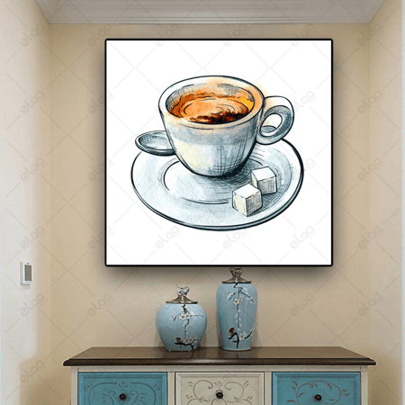(MDF) لوحة جدارية فنجان القهوة مع قطع سكر علي طبق