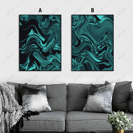 لوحات فن تجريدي باللونين الفيروزي والأسود