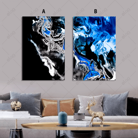 لوحات فن تجريدي باللون الأزرق والأبيض والأسود