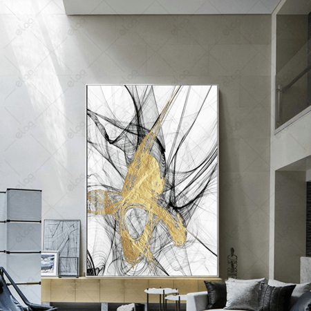 (MDF) لوحة فن تجريدي بدرجات اللون الذهبي والاسود والابيض