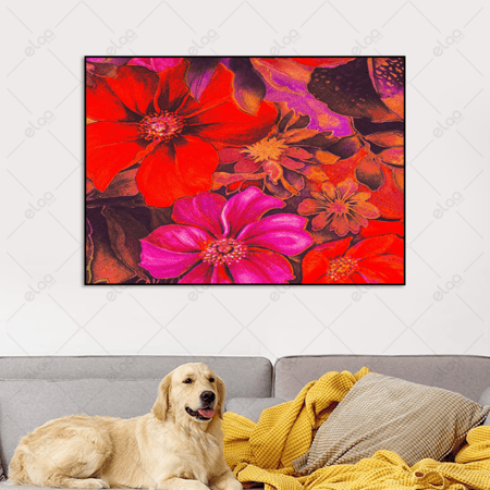 لوحة فنية لزهور حمراء