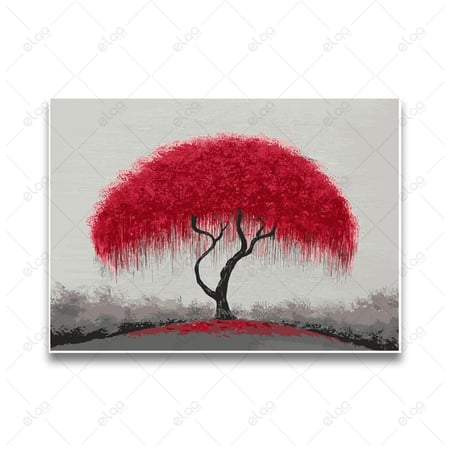 لوحة فن تجريدي شجرة بأوراق حمراء