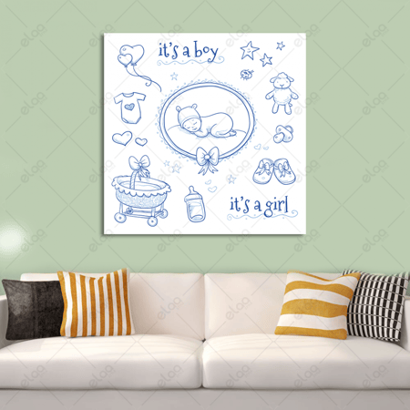 (MDF) لوحة فنية مرسومة باليد لطفل وأغراضة