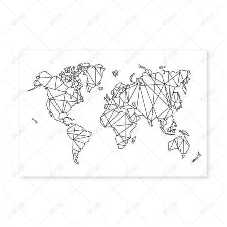 (MDF) لوحة فن تجريدي خريطة للعالم مصممة بخطوط هندسية