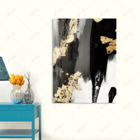 لوحة فن تجريدي باللون الأسود والذهبي
