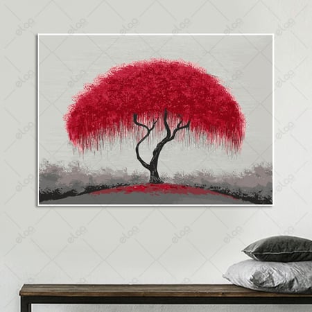 لوحة فن تجريدي شجرة بأوراق حمراء