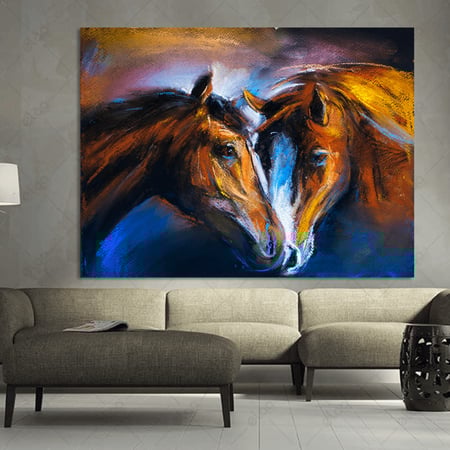 (MDF) لوحة فن تجريدي زوجين خيول