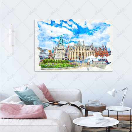 لوحة فن تجريدي ألوان مائية لمناظر المدينة التاريخية