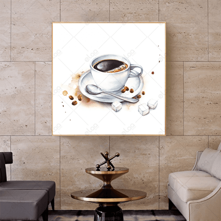 (MDF) لوحة جدارية كوب مائي مرسومة باليد من القهوة وحبوب القهوة والسكريات