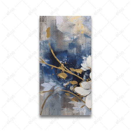 لوحات فن تجريدي زهرة باللون الأبيض والذهبي