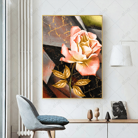 (MDF) لوحة فن تجريدي وردة واوراق ذهبية ومجموعة الوان