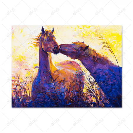 (MDF) لوحة فن تجريدي خيول خلفية صفراء