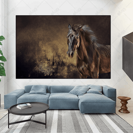 (MDF) لوحة جدارية حصان و خلفية باللون الزيتي