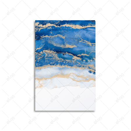 لوحة فن تجريدي باللون الأزرق والذهبي والأبيض
