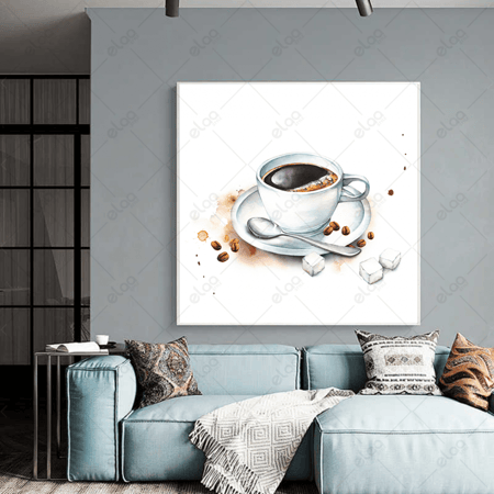 (MDF) لوحة جدارية كوب مائي مرسومة باليد من القهوة وحبوب القهوة والسكريات