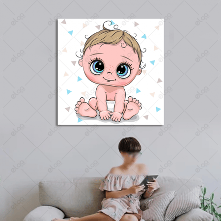 لوحة فنية طفل صغير جالس