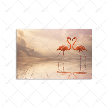 (MDF) لوحة فنية زوج من طيور النحام الوردي