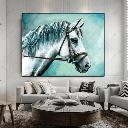 (MDF) فن تجريدي رأس خيل ابيض بخلفية تيفاني