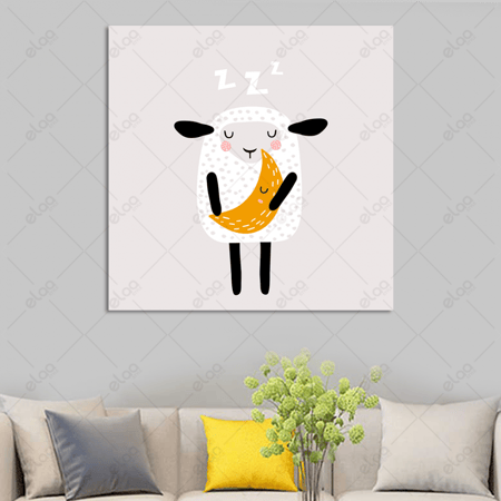 لوحة فنية خروف نائم مع القمر