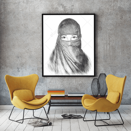 (MDF) لوحة جدارية المرأة العربية في الحجاب التقليدي