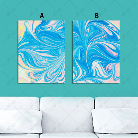 لوحات فن تجريدي باللون الأزرق والوردي