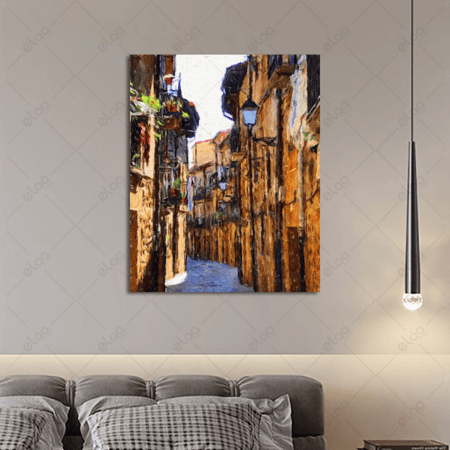 لوحة فن تجريدي منظر الشارع الأوروبي القديم