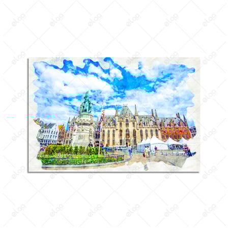 لوحة فن تجريدي ألوان مائية لمناظر المدينة التاريخية