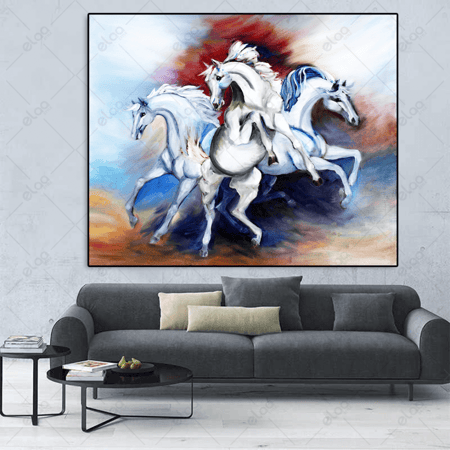 (MDF) لوحة جدارية رسم ثلاث خيول تمثيل لقوة