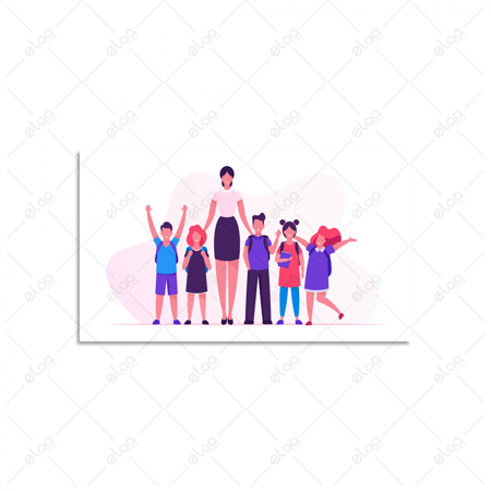 لوحة فنية لمدرسة وأطفال